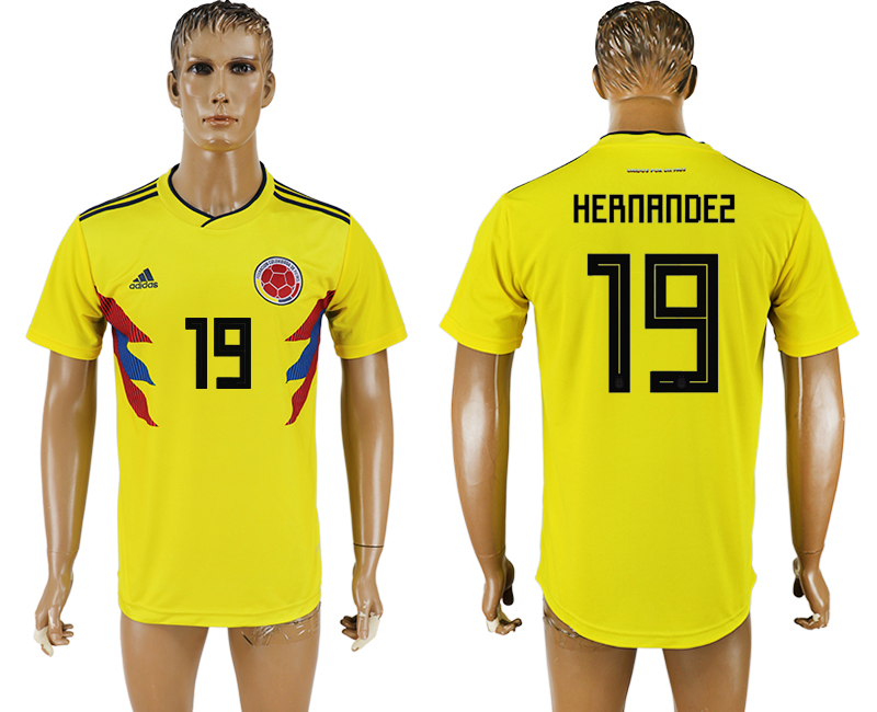 2018 world cup Maillot de foot COLUMBIA #19 HERNANDEZ YELLOW